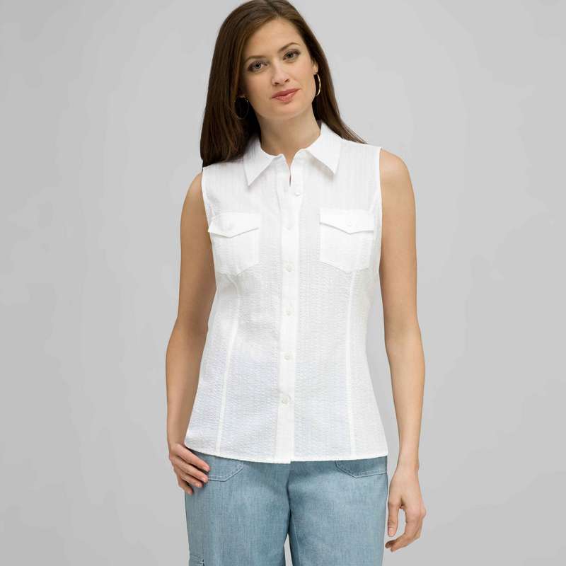 Sleeveless Button Down Blouse., , large