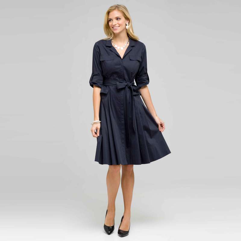 Short Sleeve Belted Shirtdress, , large