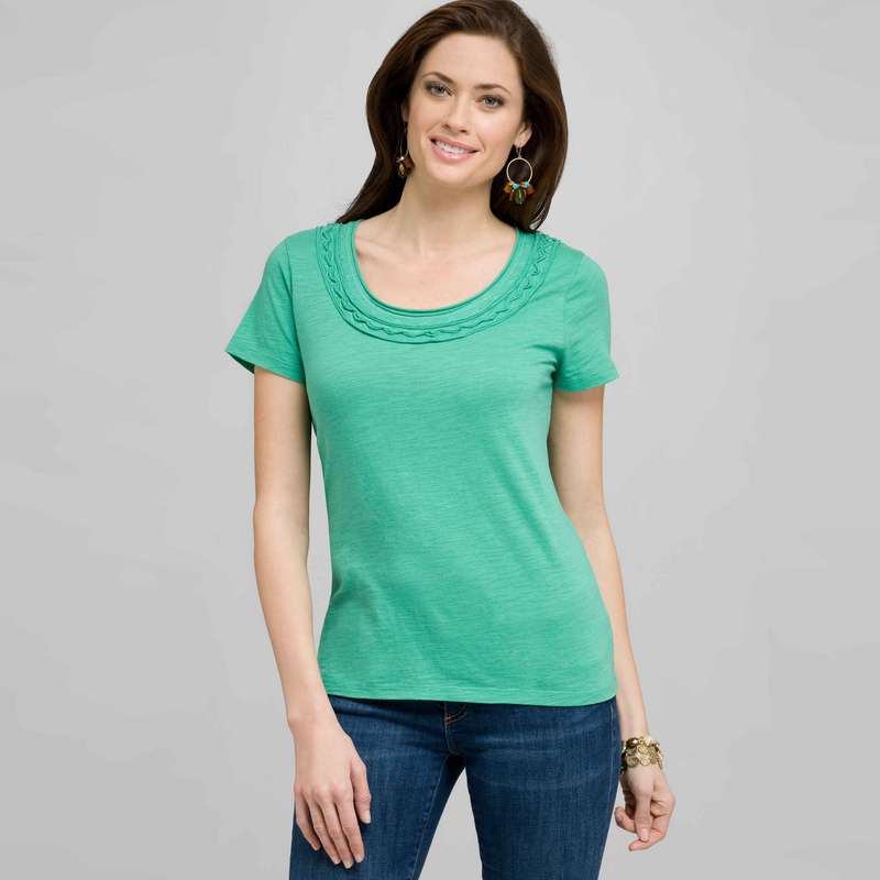 Scoop Neck Tee With Applique, , large