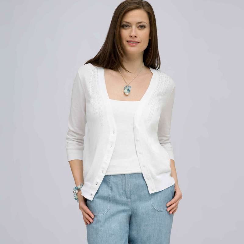 Beaded 3/4 Sleeve Cardigan., , large